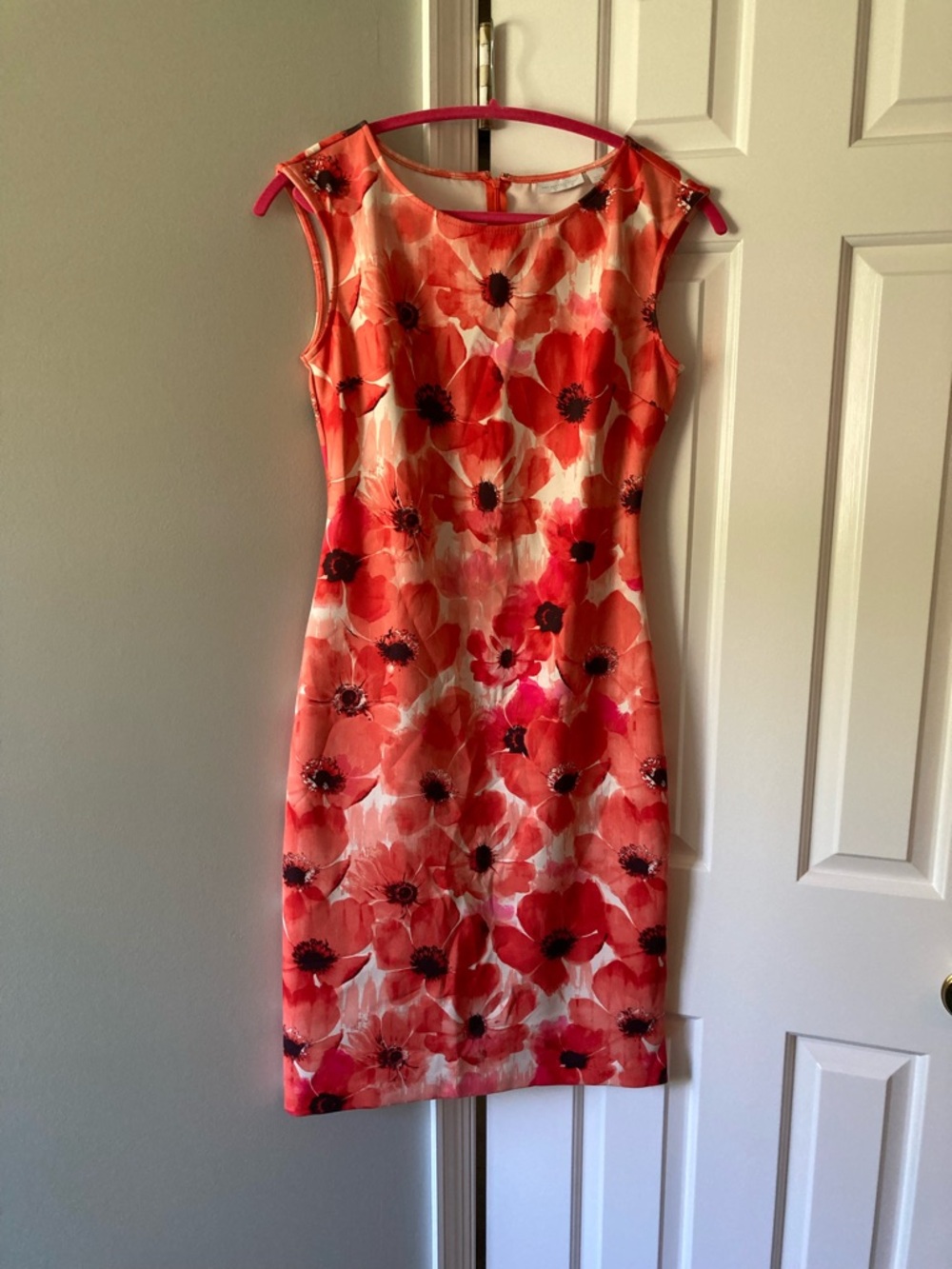 Floral Sheath Dress in Red and Coral - Women's Sleeveless Midi Dress